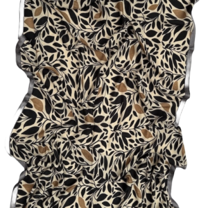 Mind Of Line – Bladprintet uldtørklæde m. silkekant (Beige)