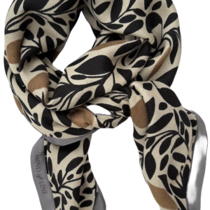 Mind Of Line – Bladprintet uldtørklæde m. silkekant (Beige)