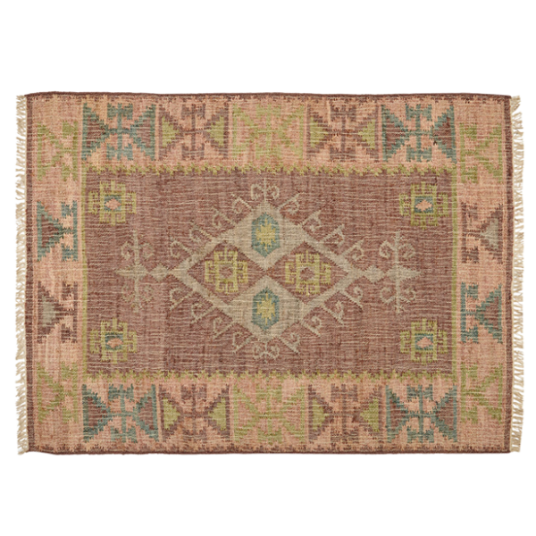 Liv Interior Tæppe - Jute Kelim Muscat (Cognac/Green/Rose) (200x300)