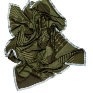 Mind Of Line -Bauhouse uldtørklæde m. silkekant (Grøn/Blå)