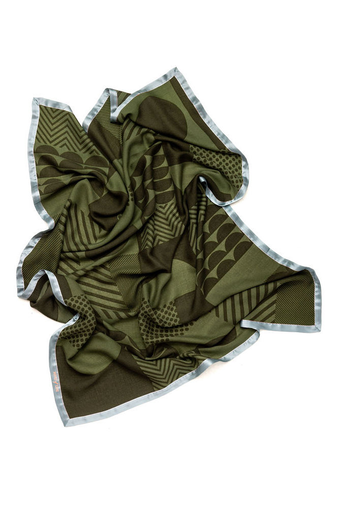 Mind Of Line -Bauhouse uldtørklæde m. silkekant (Grøn/Blå) - Billede 2